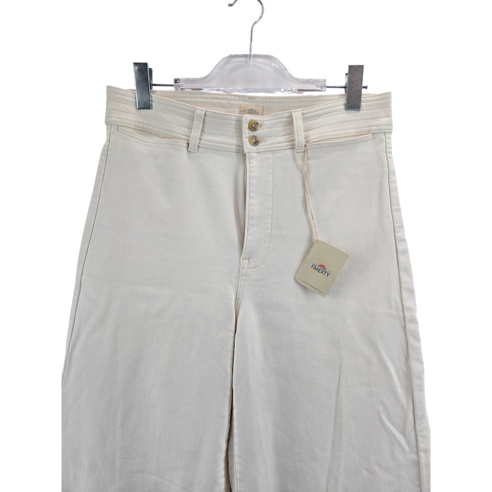 Faherty Harbor Wide Leg Pants Womens 30 Egret High Rise Double Button Stretch - Picture 3 of 13